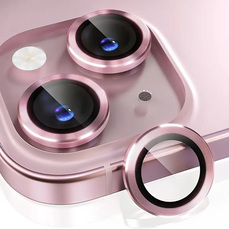 O filme de proteção de lente de câmera de celular de metal dividido rosa de alta definição à prova de arranhões, à prova de poeira e à prova de explosão é adequado para a série Iphone15/14/13/12/11