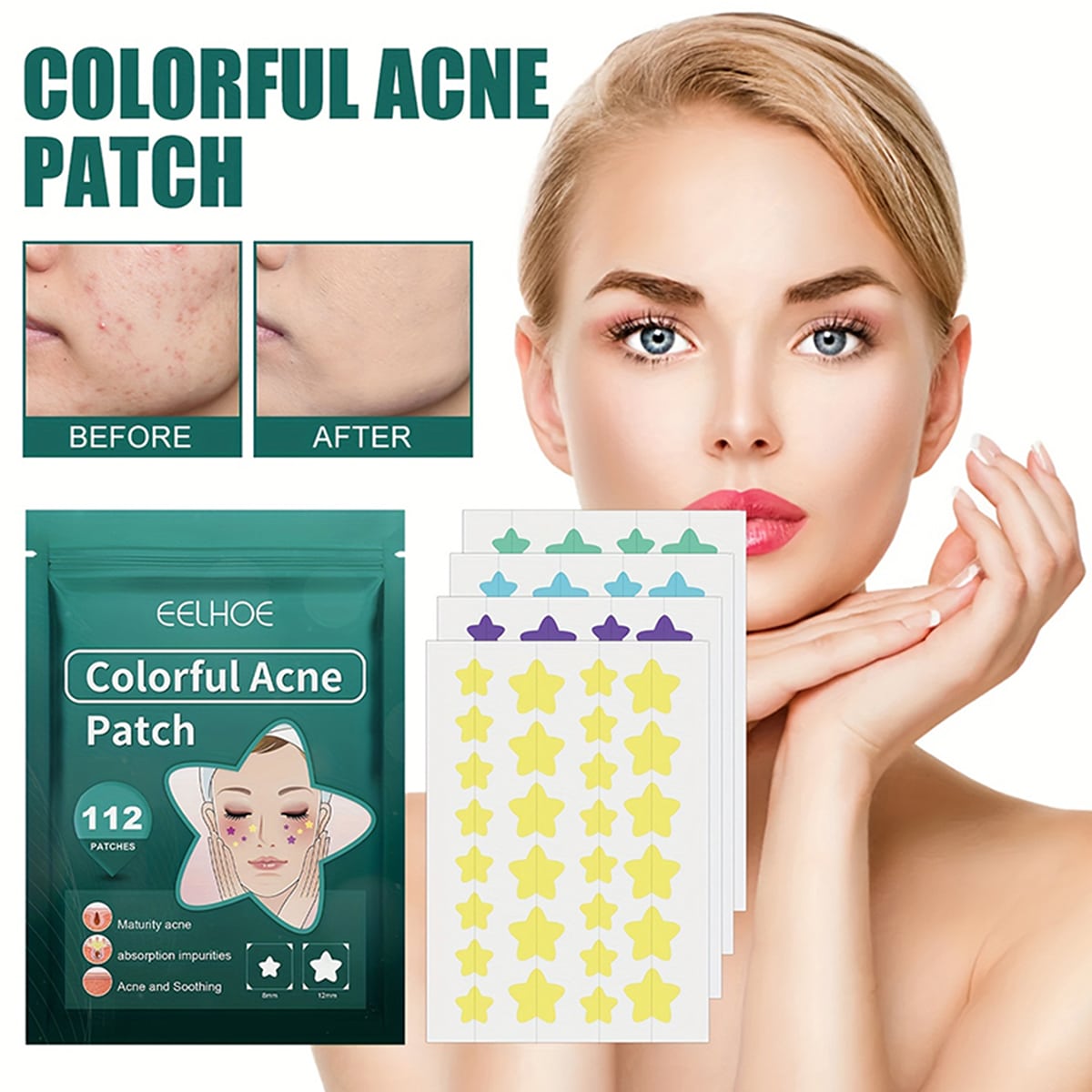 1112 Manchas de Acne Coloridas para Cobertura de Manchas, Marcas de Acne, Fechamento de Acne, Manchas e Acne, Manchas de Corretivo Facial, Manchas à prova d'água