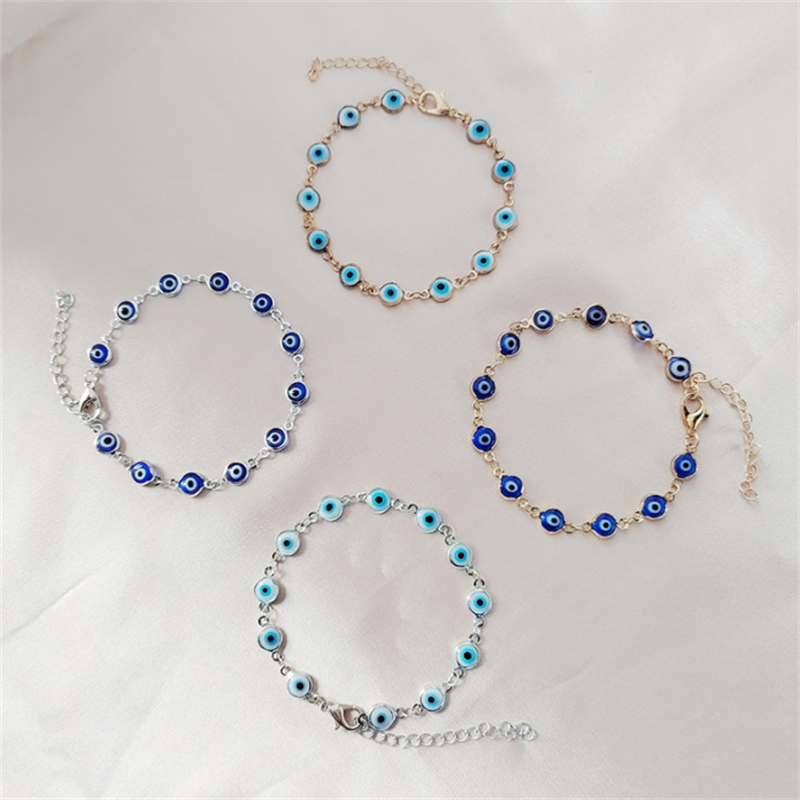 Pulseira Moderna De Mau Olhado Azul Para Mulheres , Acessório De Corrente Elegante Com Design Europeu E Americano