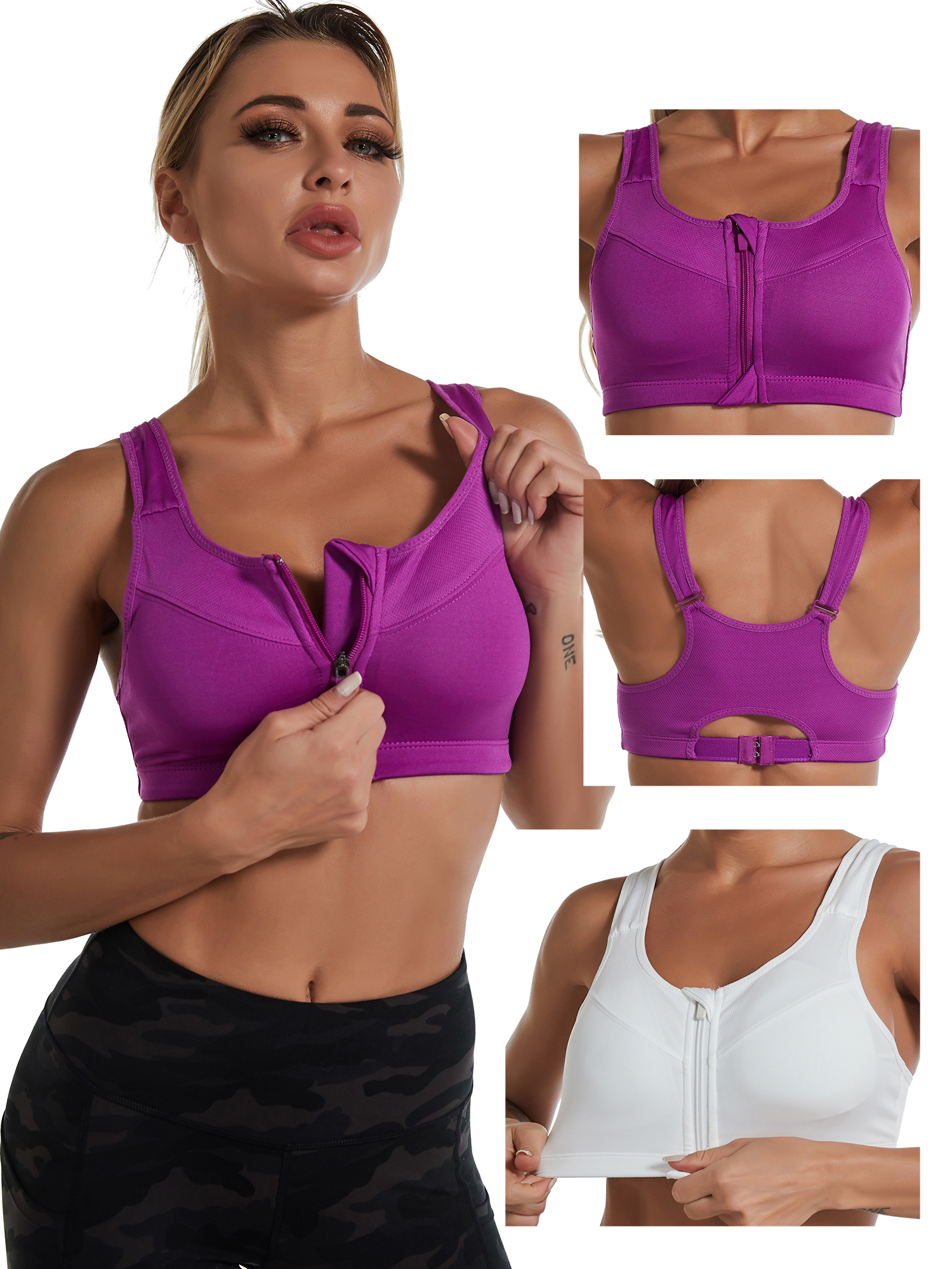 Lovito Soutien-gorge de Esportes Antialérgico Push-up Zíper com Elasticidade em 4 direções LCS27A27 em Oferta na Shopee