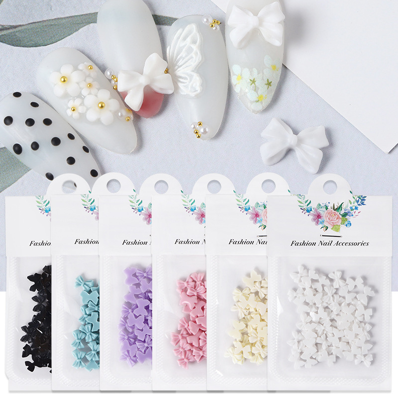 50 peças de laço borboleta 3D para decoração de unhas artísticas, design de charme de borboleta fofo, ferramenta de DIY