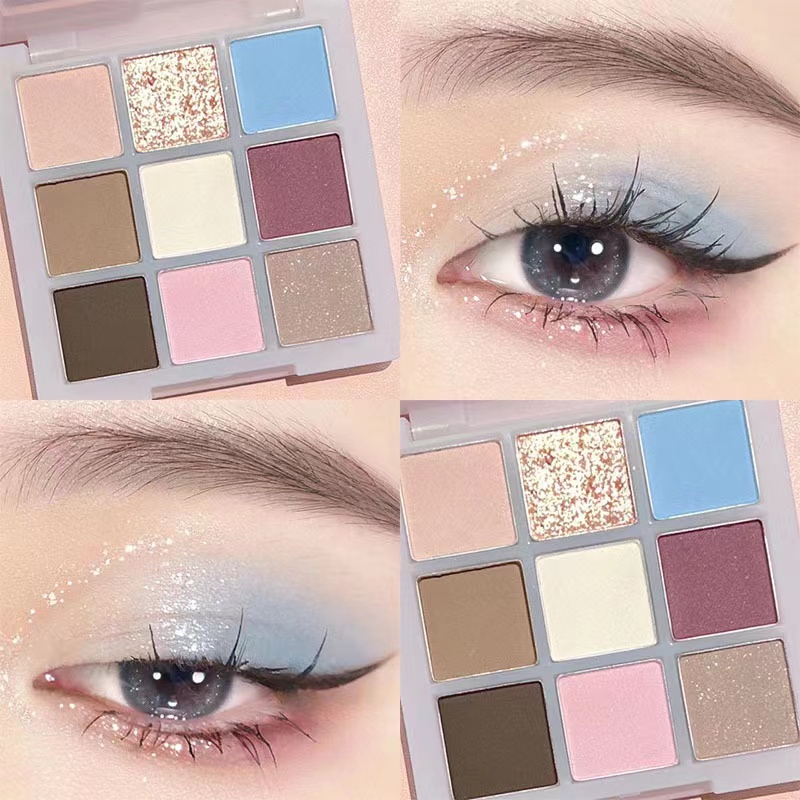 9 Paleta de Sombra Colorida Sombra de Leite Azul Perolado Terra Mate Cor de Verão Maquiagem de Olhos Longa Duração Fresca