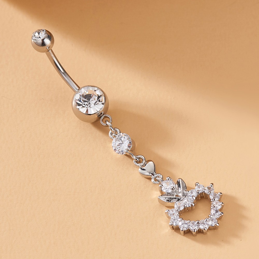1pc Moda Longo Em Forma De Coração Zircão Umbigo Anel Feminino Corpo Piercing Jóias Decoração