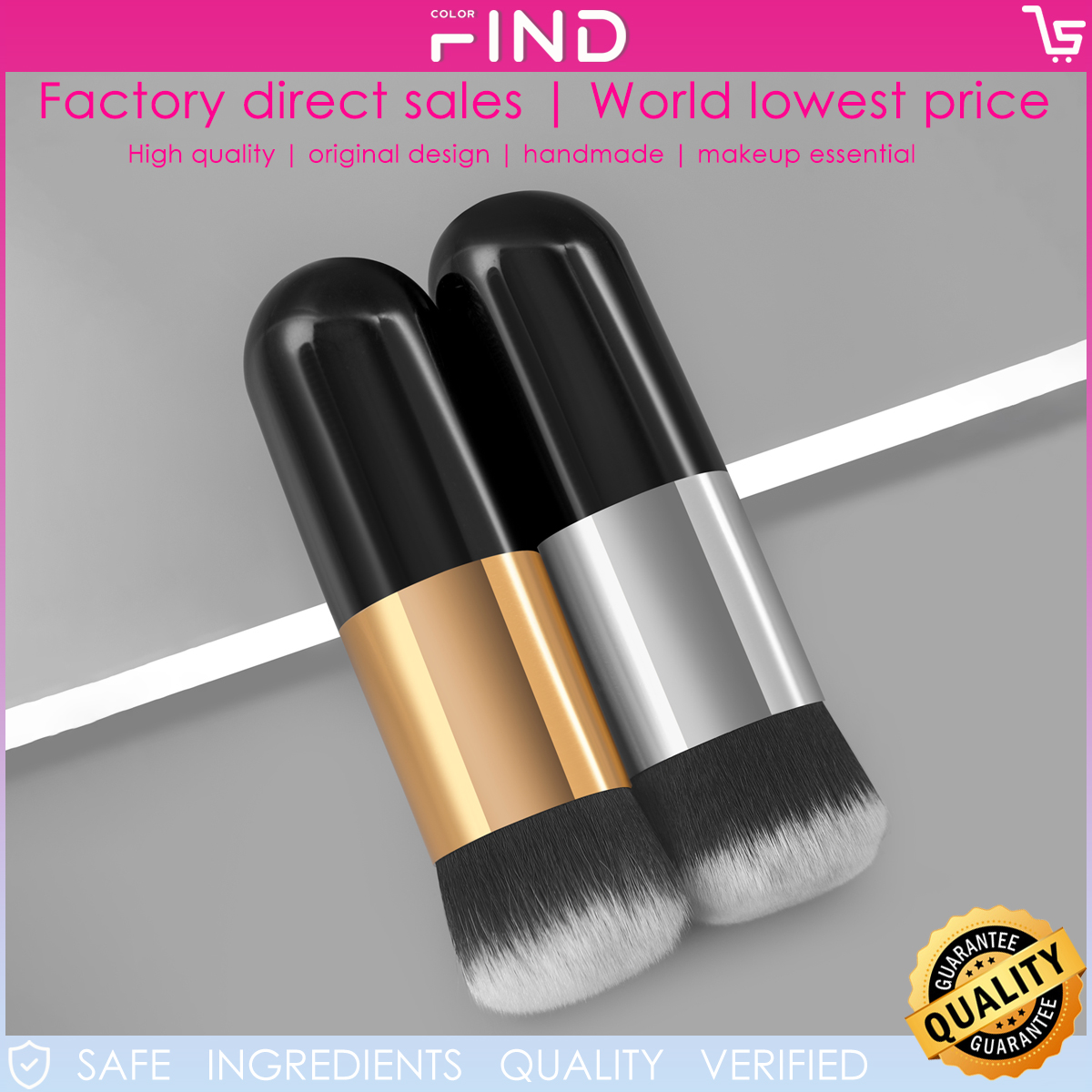 Findcolor 2pcs Black Chubby Pier Pier Foundation Brush Set Também pode usar Escova de Manchas Foundation Escova de Pó Solto Escova de Pó Face Contorno Escova de Limpeza de Unhas Fábrica de Vendas Diretas Alta Qualidade