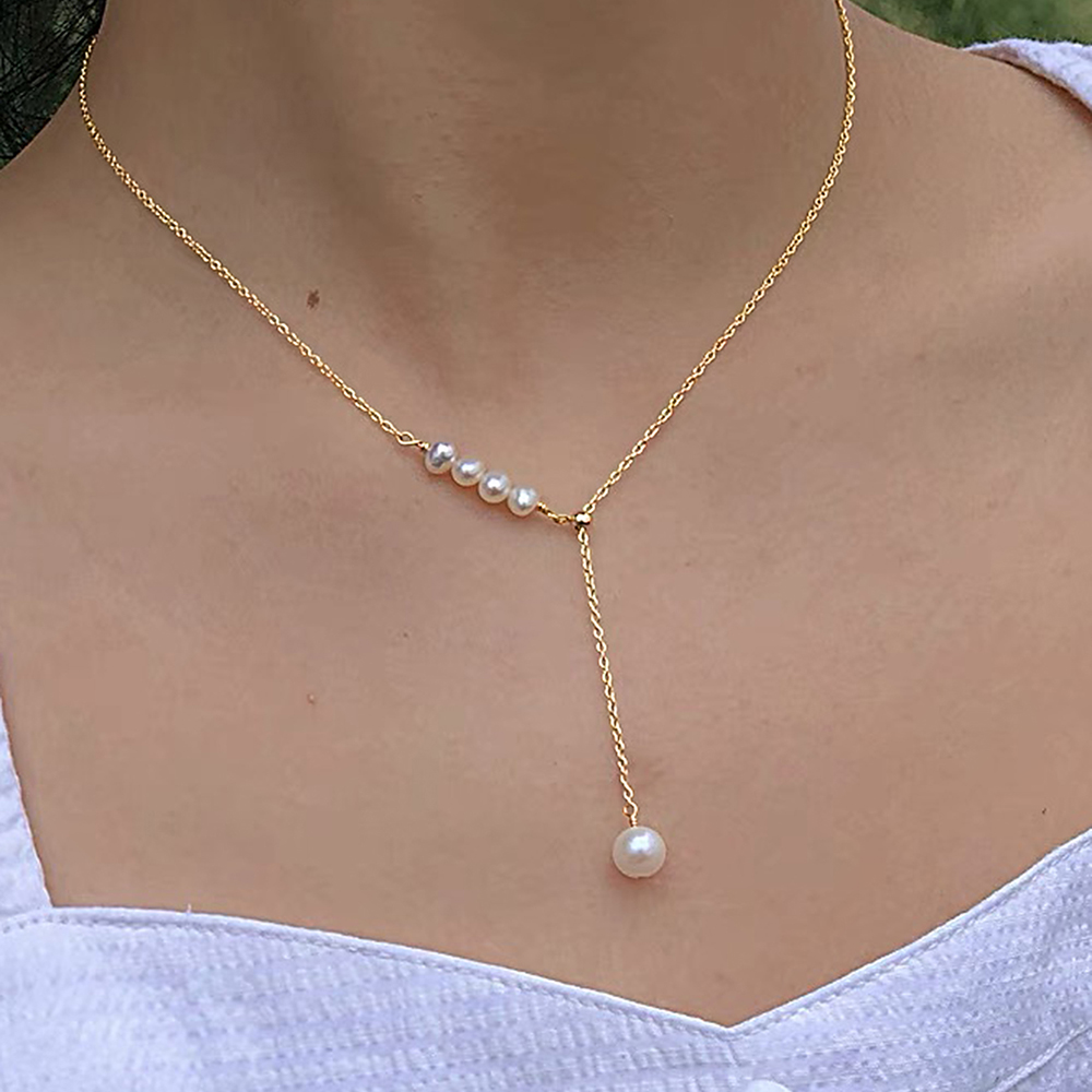 Colar De Aço Inoxidável Colares De Moda Minimalista Branco Imitação Pearl Choker Chain Atmosférico Francês Para Jóias Femininas