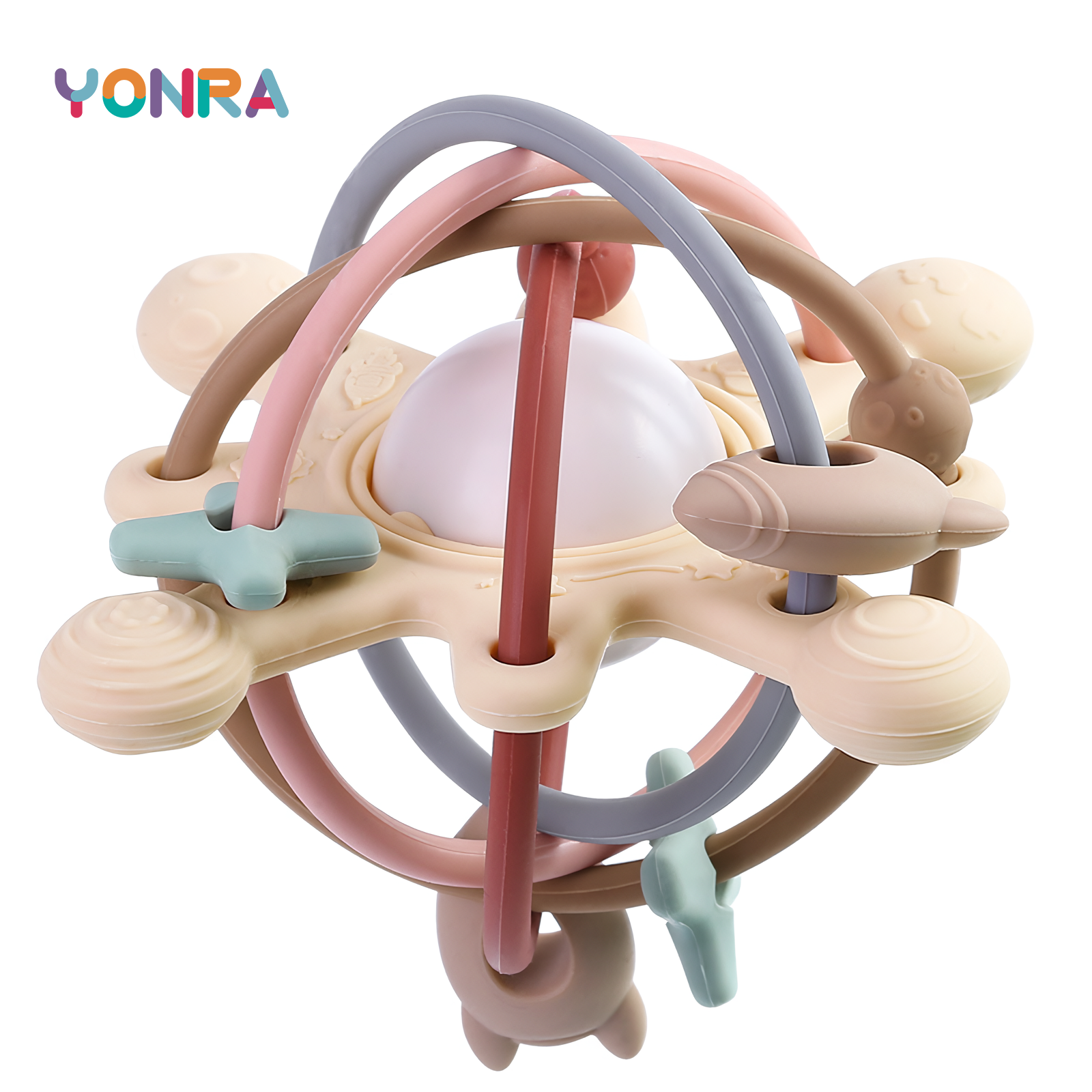 Chocalho e Mordedor Sensorial de Cama Sino de Silicone Bola Montessori para Bebê Recém-Nascido Brinquedos para