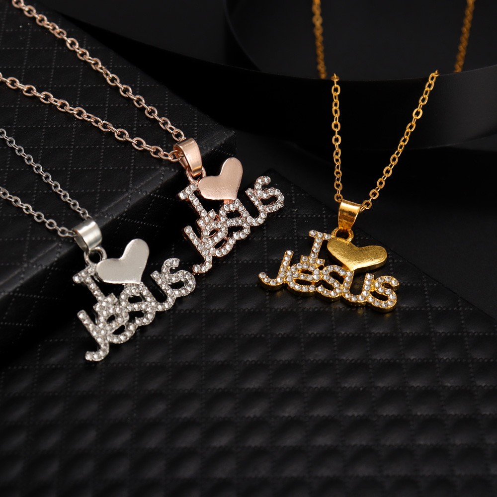 I Love JESUS Carta Heart Gold Pendant Colar Para Mulheres Hip Hop Fashion Jewelry