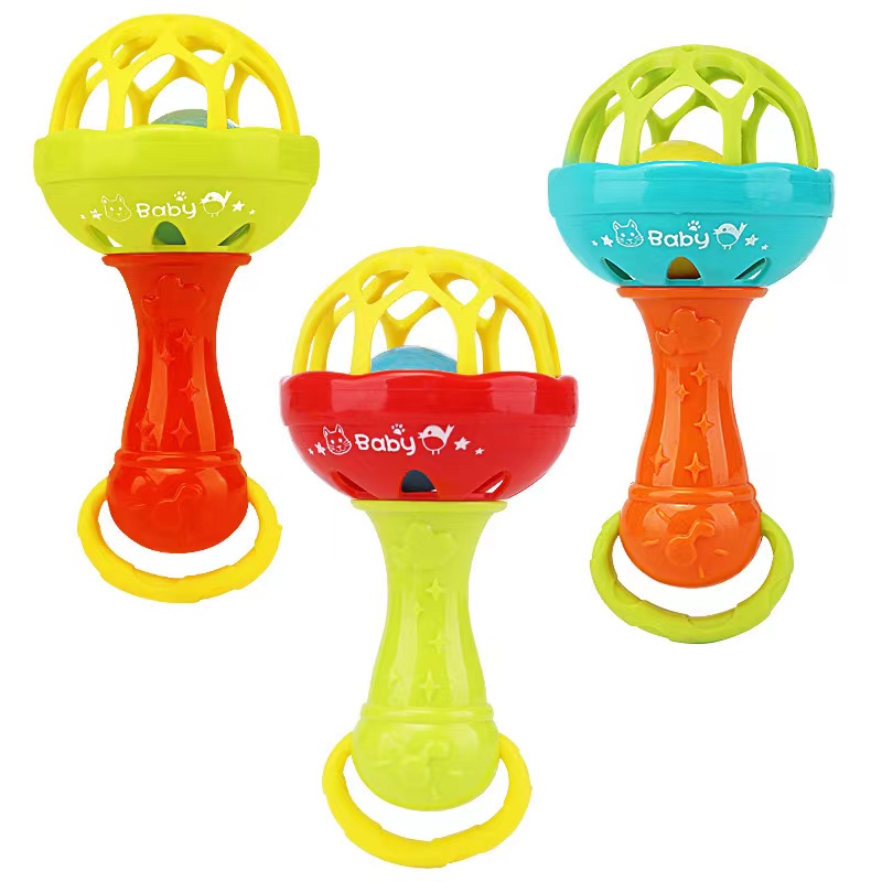 Baby Soft Gum Teether Teether Rattle Toy 3-12 Meses Martelo de uma só mão Rattle Toy de treinamento de chocalho de uma só mão