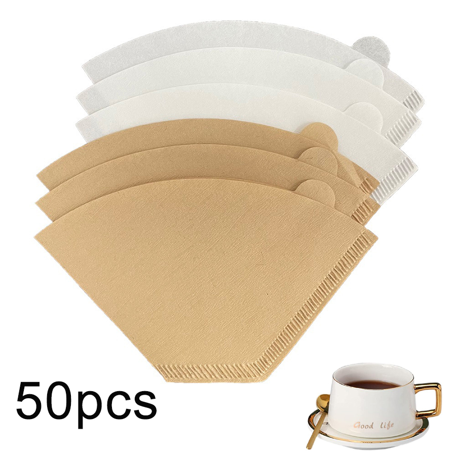 50 peças de filtro de café em cone 1-4 xícaras de papel natural descartável para café coado e máquina de café drip.