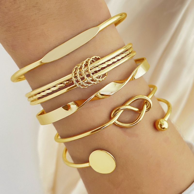 Conjunto De Pulseira De Torção De Círculo Geométrico De 5 Peças – Coleção Moderna De Pulse...