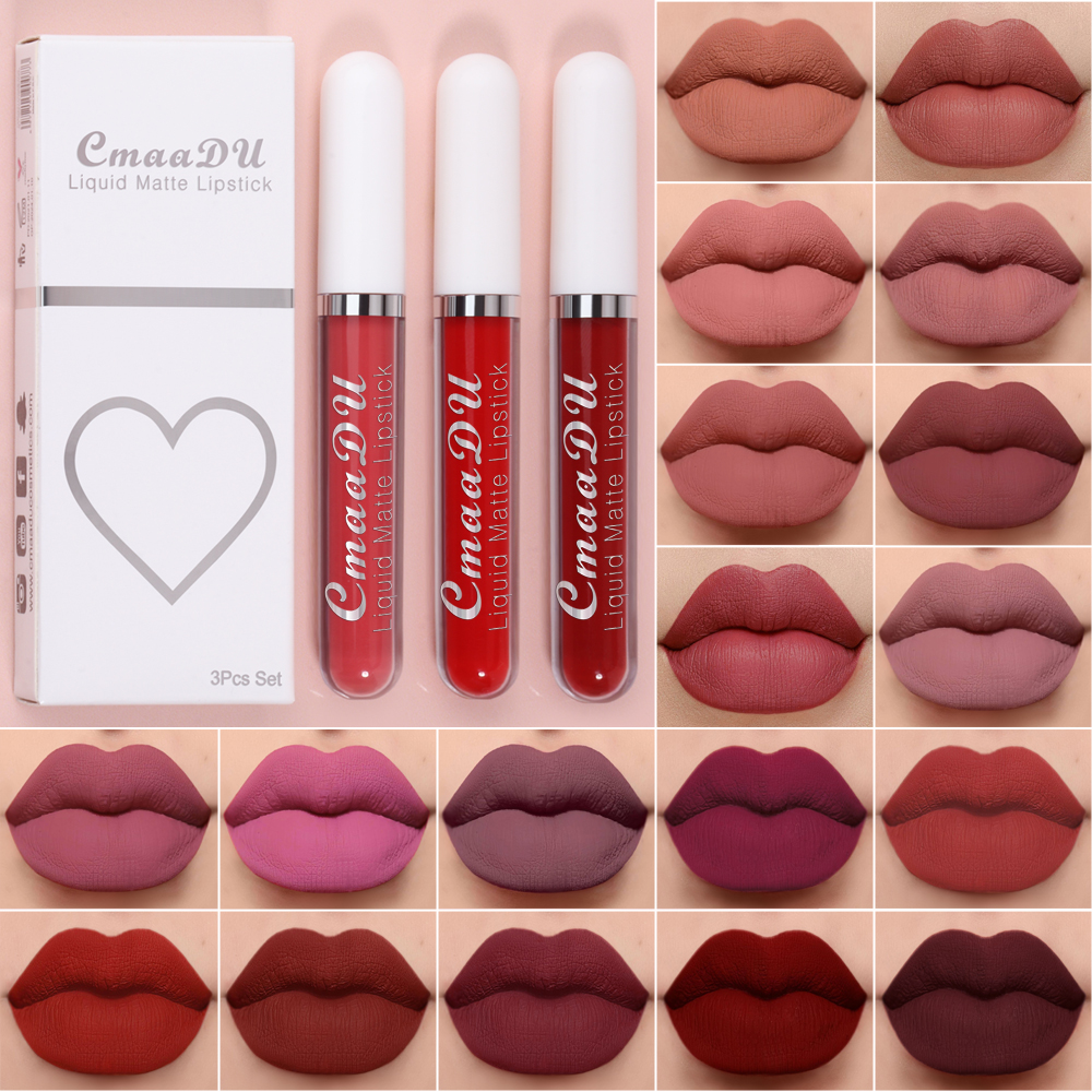 CmaaDu 3 Pcs Matte Lip Gloss Batom De Longa Duração À Prova D'água , Copo Antiaderente Não Desbota , Maquiagem Fácil De 