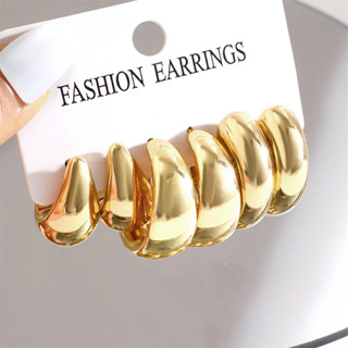 Conjunto De Brincos De 3 Pares Grande Círculo De Prata Retro Ouro Para Acessórios Feminino...