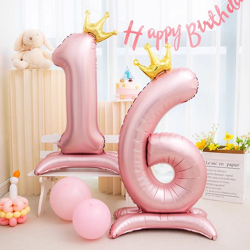 Coroa rosa de 133 cm com balão de filme de alumínio com número de Base, decoração de cena de aniversário em Oferta na Shopee