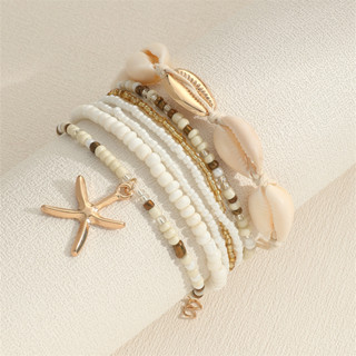 Conjunto de 7 peças Conjunto de Contas de Arroz Fashionable Rice Beads Shell Beaded Starfish Pendant Bracelet em Oferta na Shopee