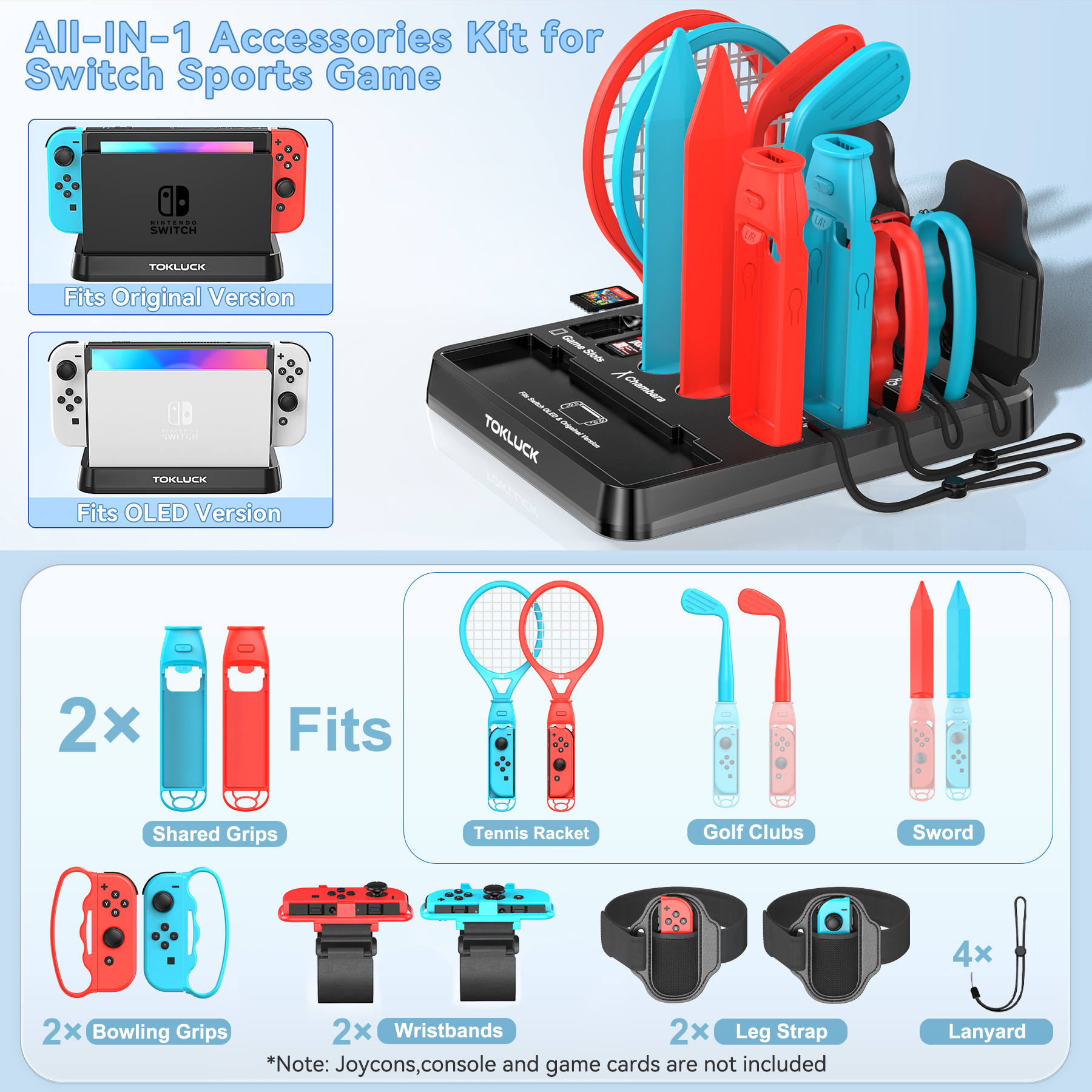 Novo Conjunto de Acessórios para Esportes com Estação Organizadora para Nintendo Switch/OLED Console e Joy-con
