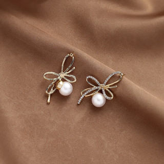 DREJEW 925 Agulha Prateada Brincos Com Nó De Laço Estilo Europeu E Americano Pérolas De Diamante Incrustadas De Alta Qualidade De Moda De Luxo Leve Temperamento Para Mulheres