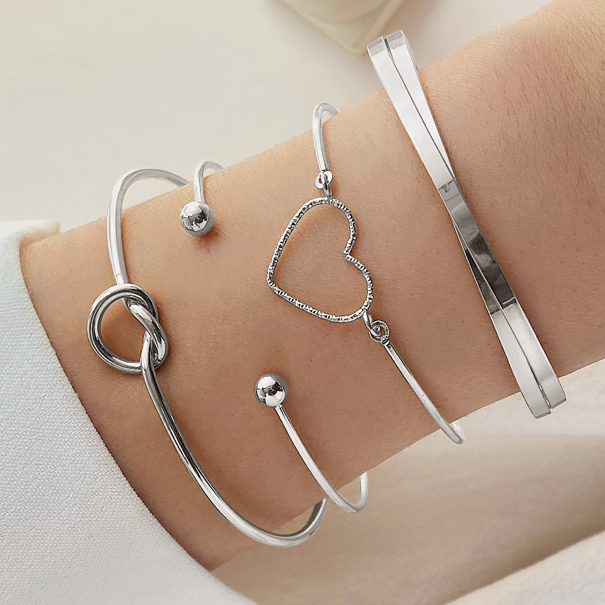 Conjunto De Pulseira De Coração Com Nó De Metal Elegante-Joias De Casal Cruz Geométrica De 4 Peças em Oferta na Shopee