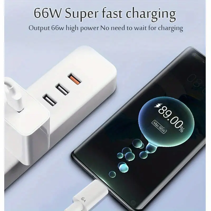 Cabo de Dados Usb Tipo C de Carregamento Ultra Rápido 66w 6a para Carregador de Smartphone Android, Compatível com