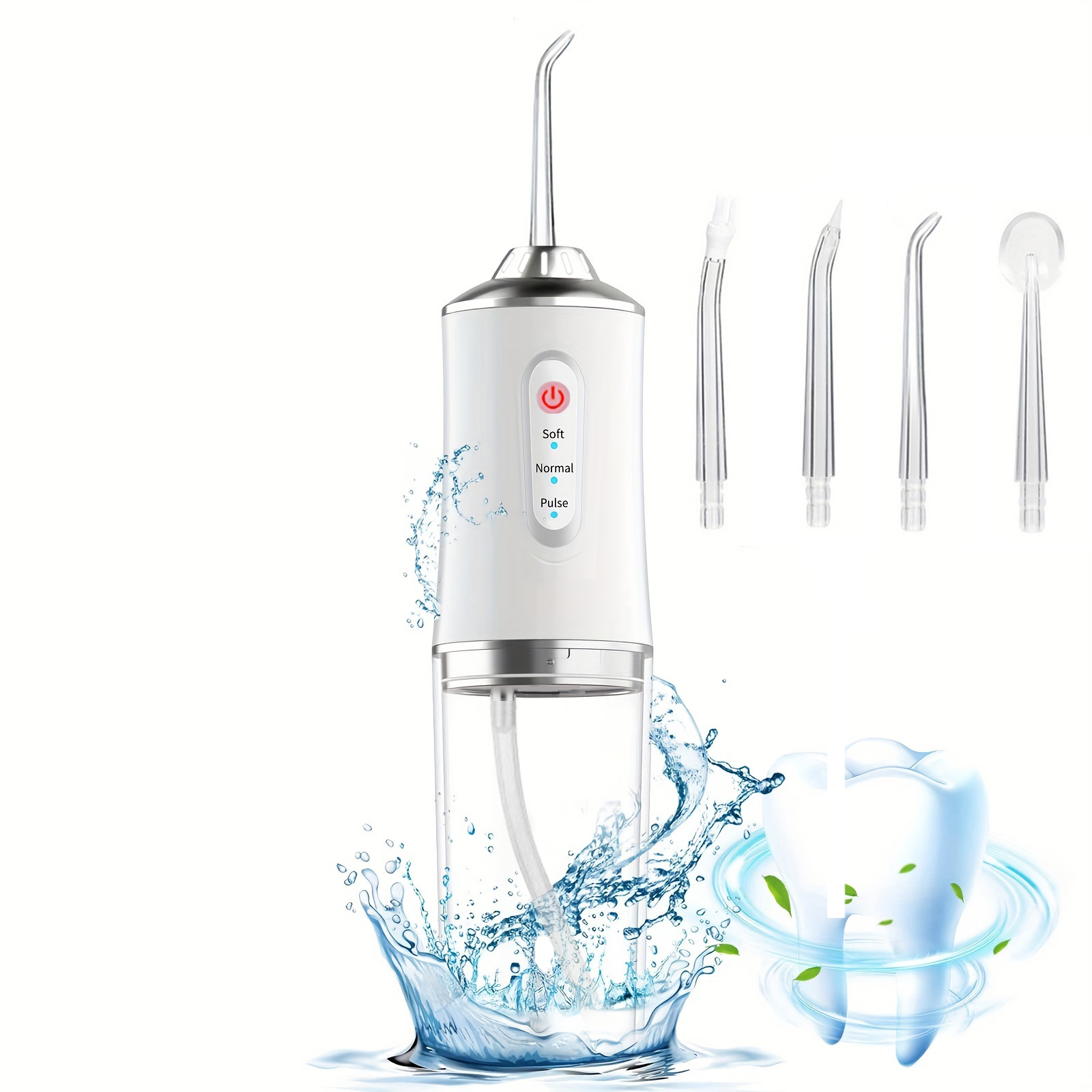 Hidrojato Dental Elétrico Portátil Sem Fio para Dentes com 3 Modos e 4 Pontas de Jato