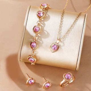 Elegante Nobre 5 Peças Conjunto De Joias De Zircônia Rosa Oco Brilho Pulseira Anel Brincos Femininos em Oferta na Shopee