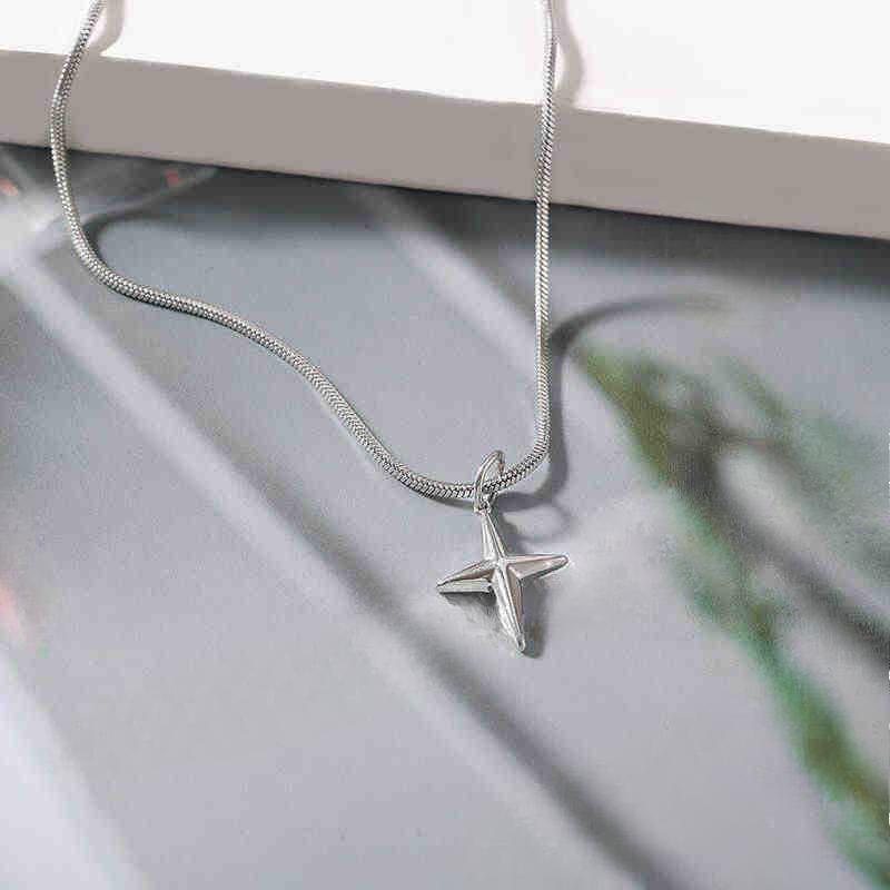 Moda Prata Cruz Pingente Colar Para Homens Mulheres Unissex Estrela Jóias Presente