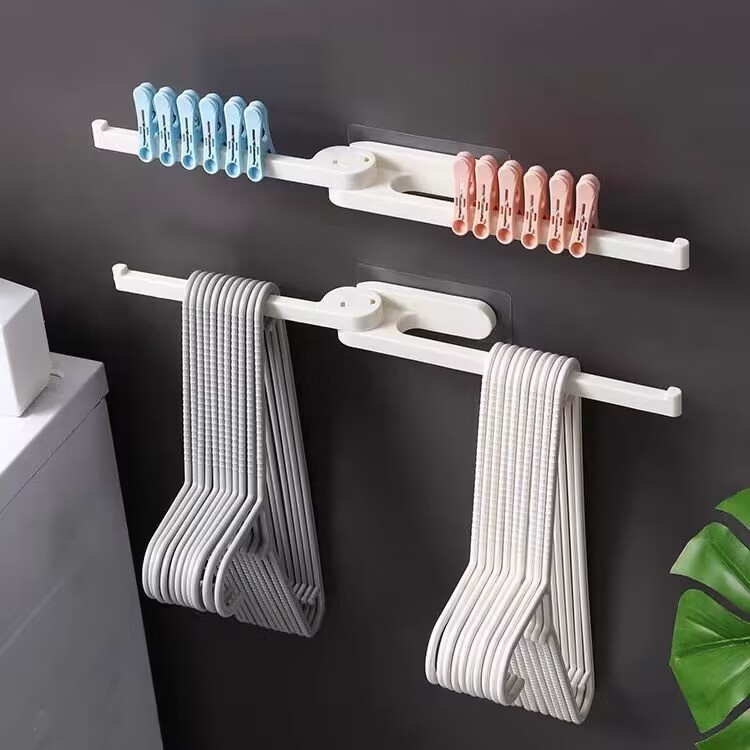 Novo cabide de roupas organizador de armazenamento em varão de balanço sem furos para secar roupas rack de parede
