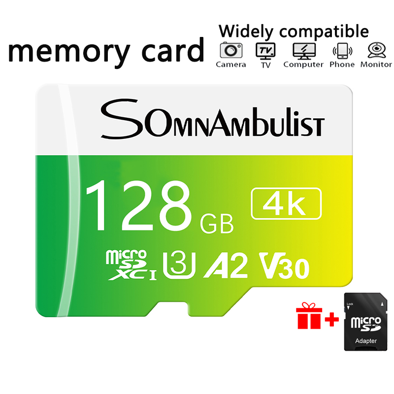 Cartão Micro SD SomnAmbulist 128GB/64GB/32GB Classe 10 A2 Alta Velocidade 4K Ultra HD Cartão de Memória TF à Prova