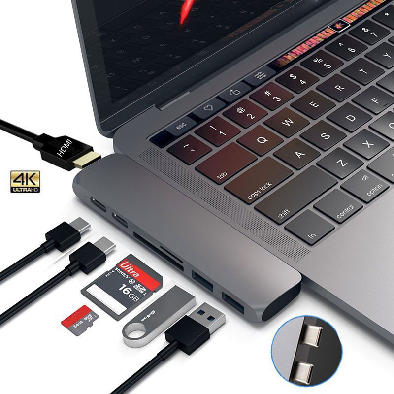 Estação De Acoplamento Tipo C Hub Para HDMI 4K Thunderbolt 3 Leitor De Cartão SD Com Slot TF macbook Pro 13 15 16/Air 13