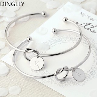 DINGLLY Silver Color Open Bracelet 26 Alfabeto Inglês Pulseira De Pendurar Tag Para Mulher...