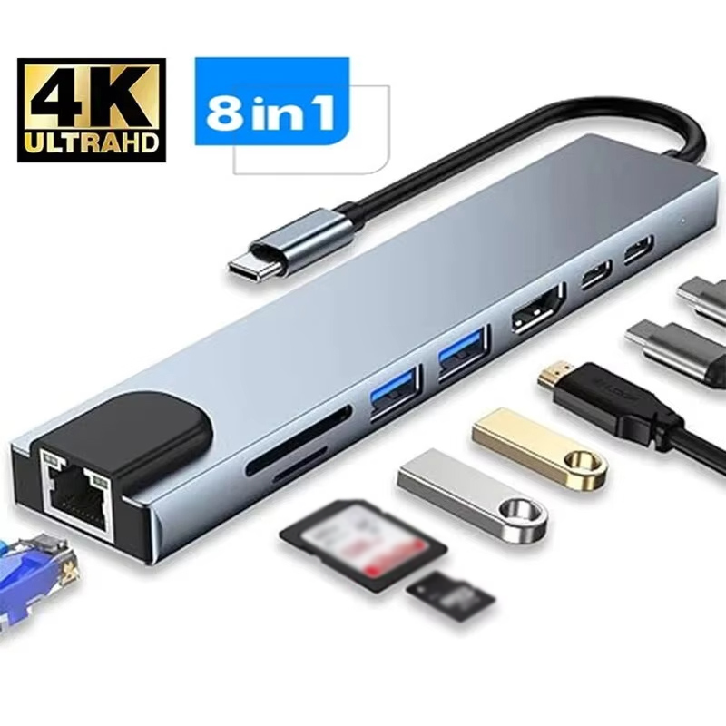 USB C HUB 8 Em 1 Thunderbolt Docking Station Para 4K HDMI RJ45 Ethernet Leitor De Cartão SD TF Carregamento PD MacBook