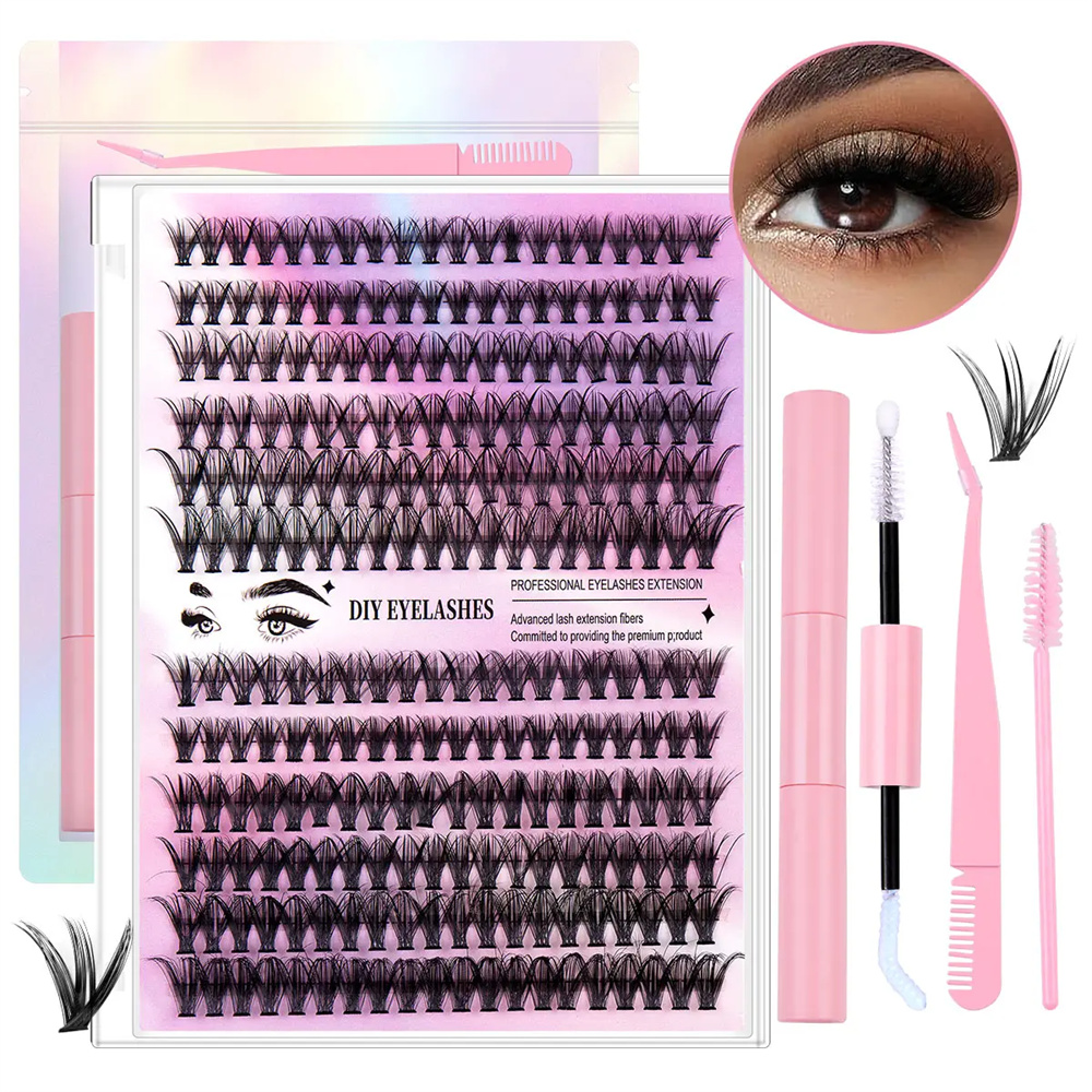 Conjunto de Extensão de Cílios Diy Eyelash 240 Peças de Extensão de Cílios Single Eyelash Cluster D Curling Eyelash Eyelash Extension Set 30D40D 10-16mm Aglomerado Misto de Cílios com Colagem de Cílios Ferramenta de Aplicação de Cílios de Vedação de Cílio