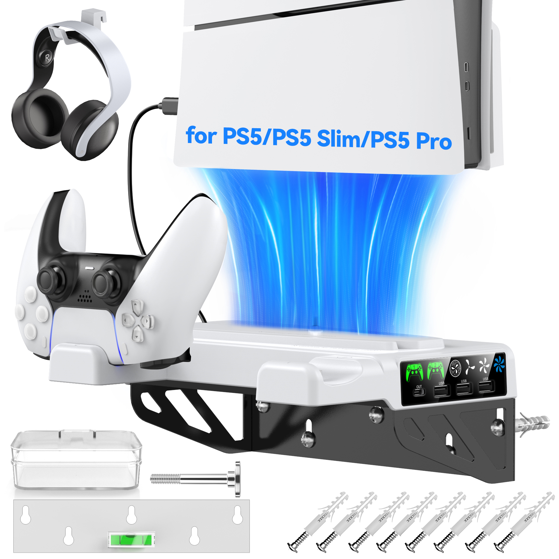 Novo Kit de Montagem na Parede para PS5 PRO/PS5 Slim/Console PS5 - Estação de Carregamento Dupla Compatível com
