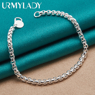 URMYLADY 925 Sterling Silver Round 4mm Box Chain Charm Bracelet For Women Fashion Jewelry ...