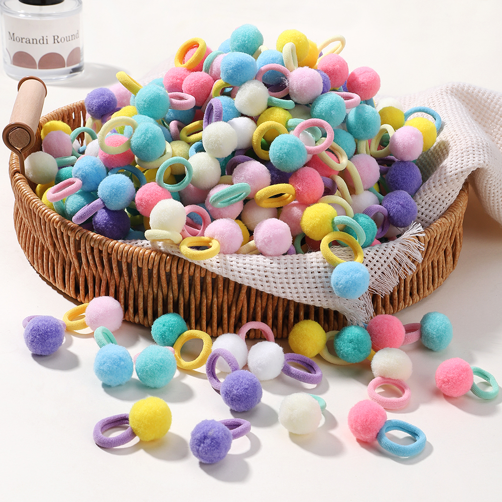 40 Pçs/Lote Menina Elástico Faixas De Cabelo Meninas Bola De Pelúcia Faixa De Borracha Para Crianças Doces Scrunchie Laç