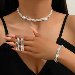 Conjunto De Joias De Cristal De 3 Peças Para Mulheres , Colar , Brincos , Pulseira , Aces…