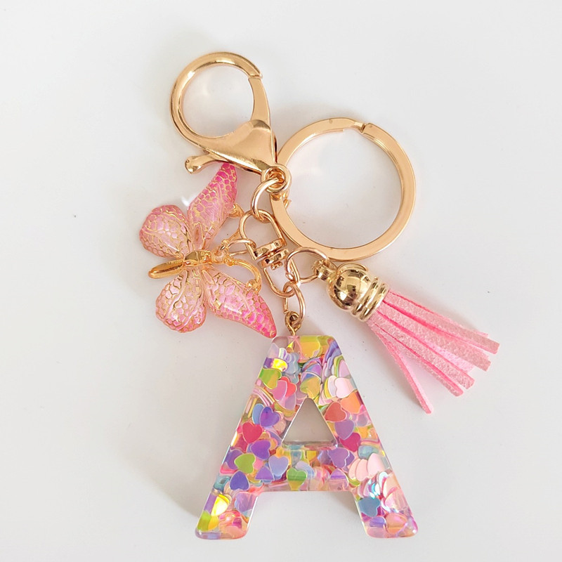 Cross-Border Rosa Lantejoulas Epóxi Carta Chaveiro Pingente Com Borboleta Borla Decoração Acessórios