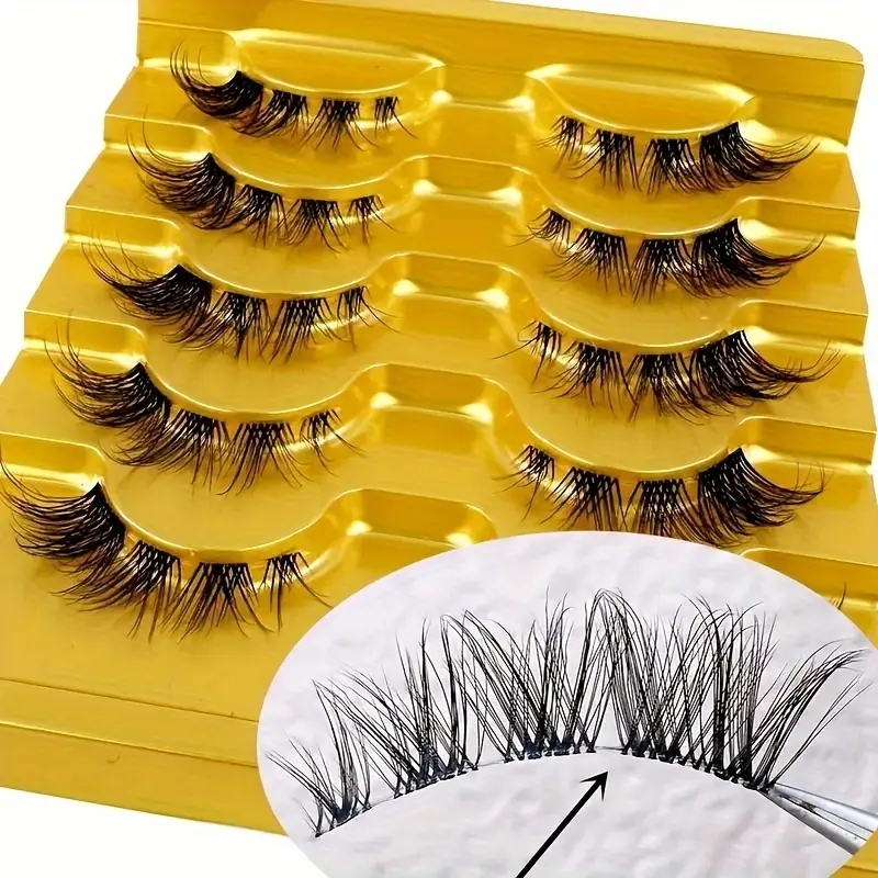 5 Pares de Cílios Cílios Falsos Cílios Transparentes de Haste Falsos Cílios Naturais Cross Cluster Falsos Cílios Fada 3D Big Eye Makeup Eyelashes