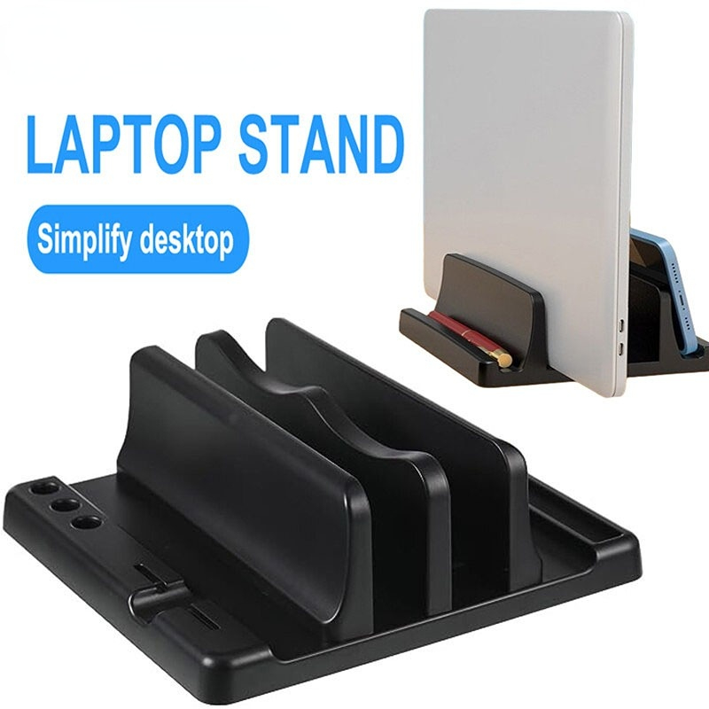 Suporte Vertical Ajustável para Laptop Novo com Dois Slots para Notebook, Tablet e Mini Computador, Economia de Espaço.