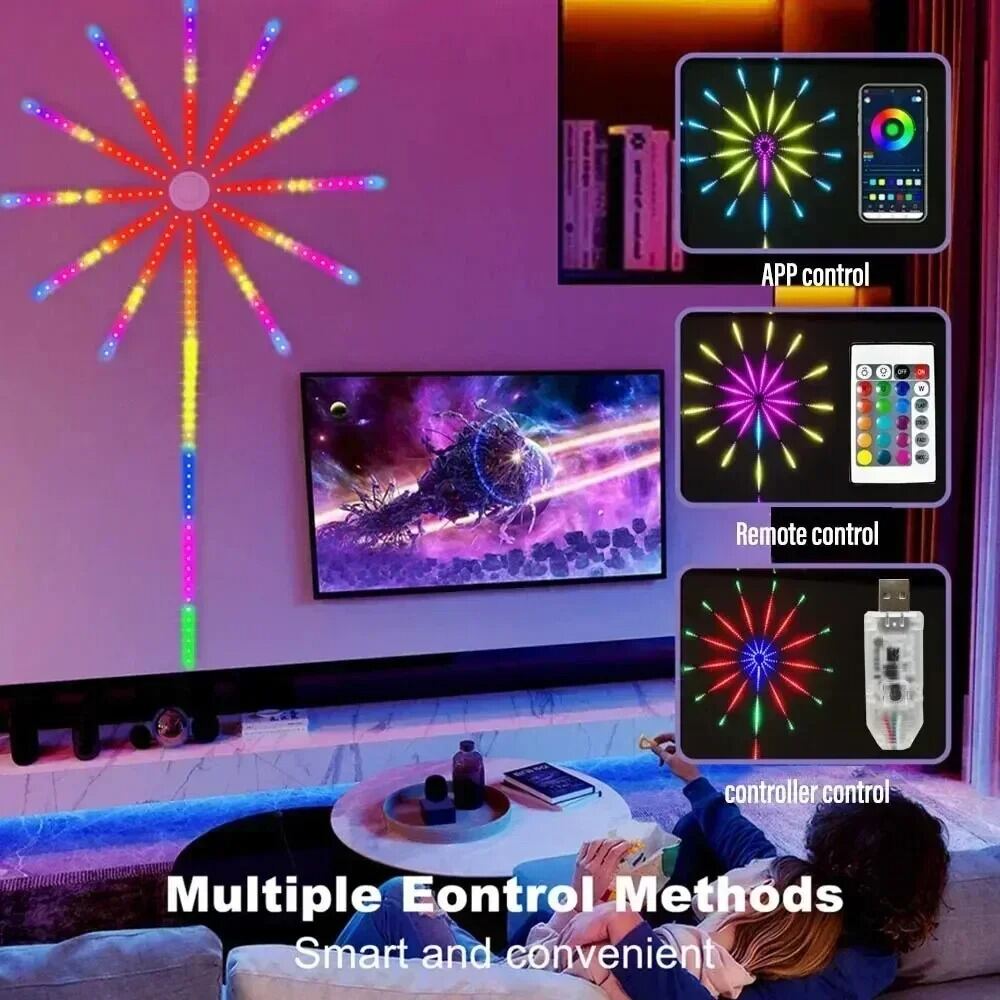 Luzes De Fogos De Artifício Controladas Por Voz-Estrelas De Tiro Com Aplicativo Colorido Para Decoração De Natal De Sala