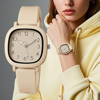 Moda quadrada concha ponteiro luminoso Numeral árabe Silicone senhoras relógio