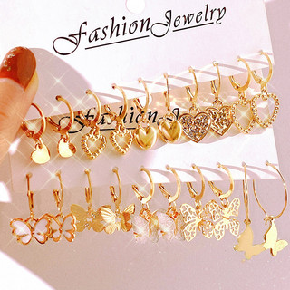 20 Pçs/Set Luxo Ouro Prata Coração Borboleta Brincos Para Mulheres Acessórios Hipoalergên…