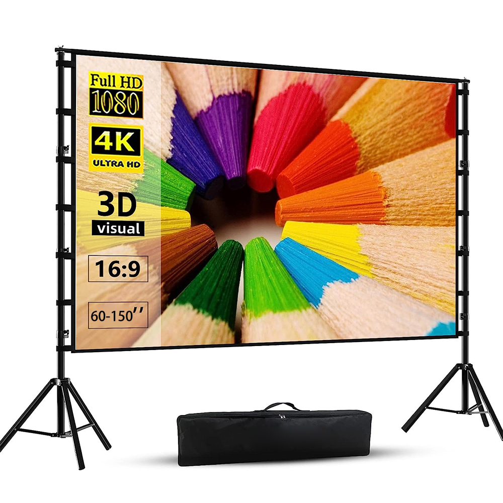 Tela de Projetor Premium com Suporte, Ângulo de Visão de 160°, Dupla Face, Branca, Sem Vincos, Para Home Theater e
