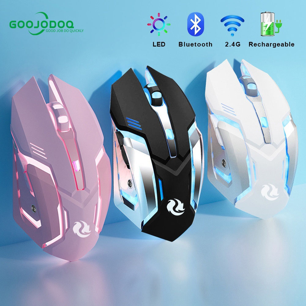 Mouse Gamer Sem Fio GOOJODOQ 2400DPI, Iluminação, 5 Botões, 3 DPI, Bluetooth, Silencioso para PC e Laptop