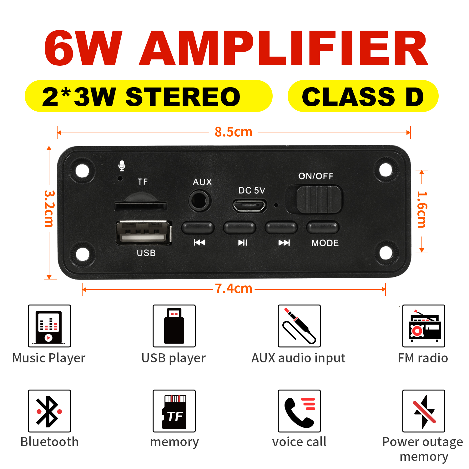 3.7-5V Bluetooth 5.0 MP3 Board Amplificador De 6 W Com USB TF FM E Conector De 3.5 Mm Para Módulo De Alto-Falante De Car