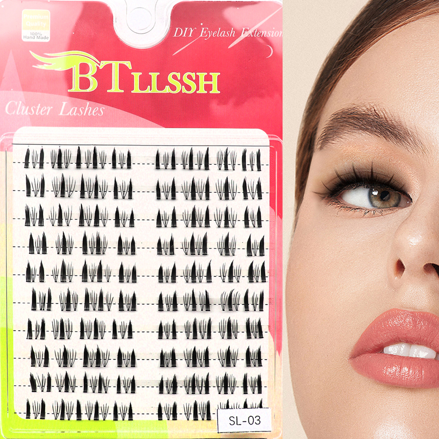 80pcs 9mmtransparente Haste Natural Clusters Faux Mink Eyelash C Curl Left & Right Cluster Eyelashes Extensions Lashes DIY Individual Lash Extension Para Maquiagem