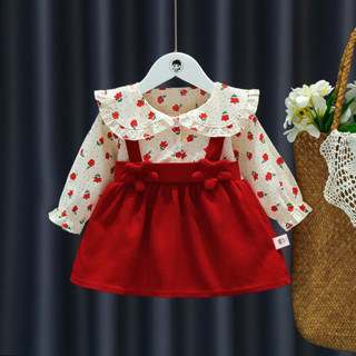 Novo Vestido Vermelho Bebê 2023 Primavera Outono Manga Longa Fragmentada 0-3 Anos