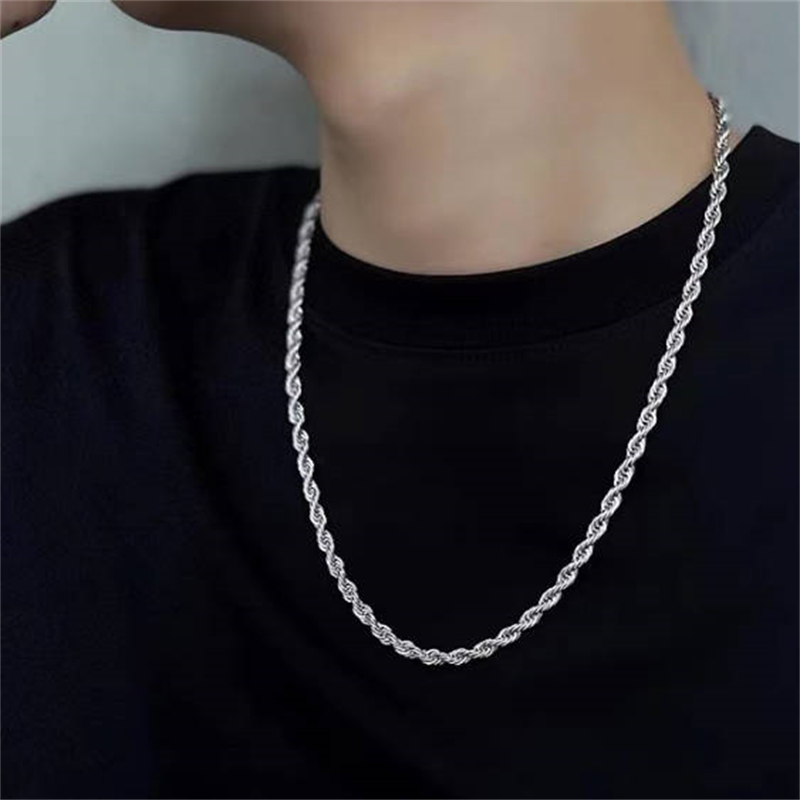 Moda Masculina Colar De Aço Inoxidável Personalidade Feminina Hip Hop Torção Prata Clavícula Corrente