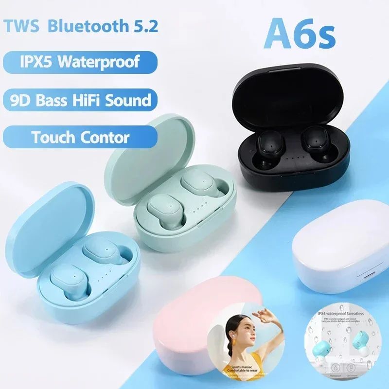 A6S Original Tws Fone de ouvido sem fio Bluetooth 5.0 Fones de ouvido esportivos Fone de ouvido com microfone para smartphones Huawei