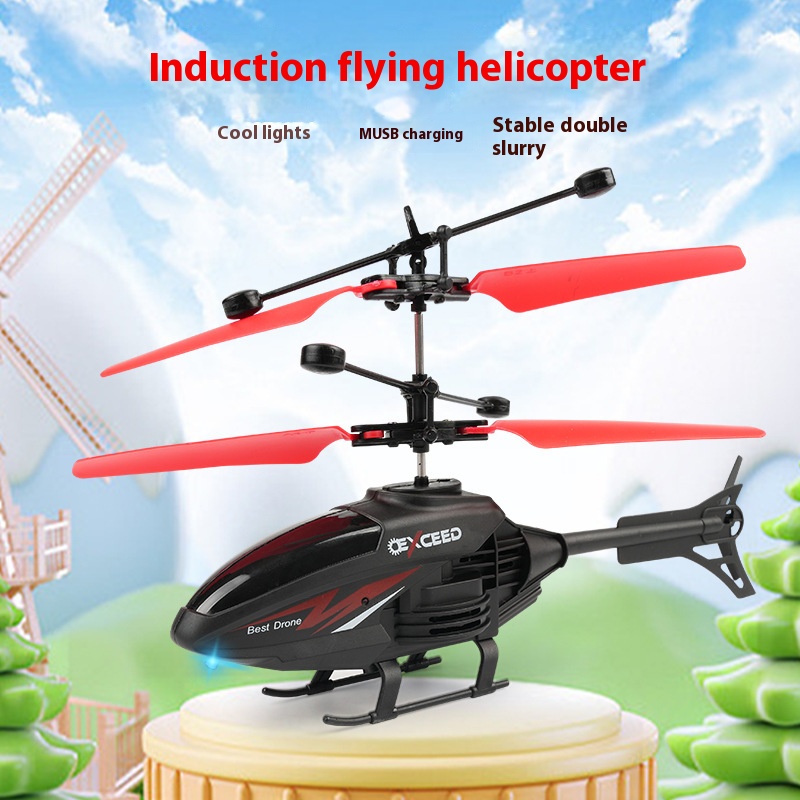 Brinquedo de Avião de Indução, Mini Drone Resistente a Choques para Crianças, Helicóptero Preto Recarregável
