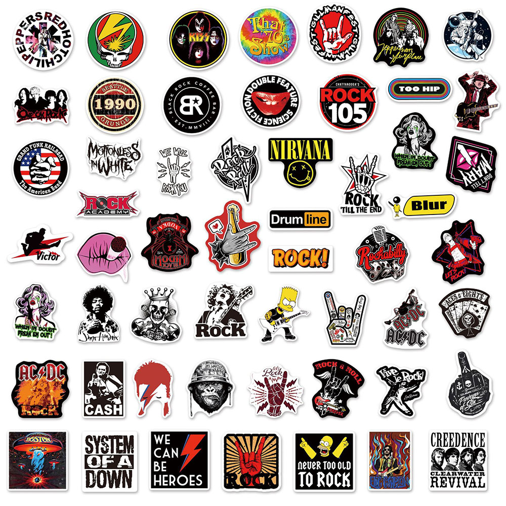 50Pcs Rock Autocolantes Decorativos Para Malas de Música, Capacete, Laptop e Skateboard